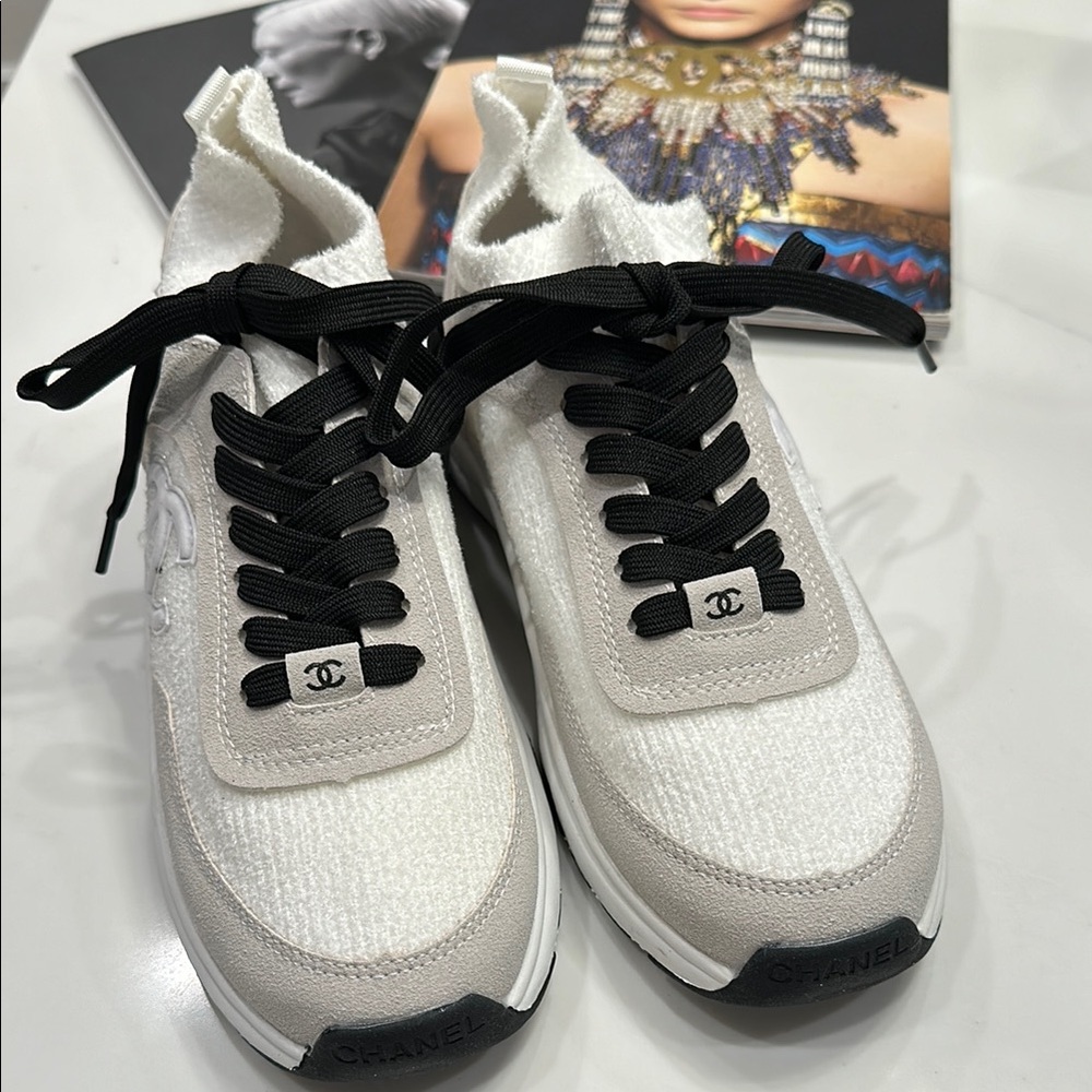 Chanel White and Black Sneakers